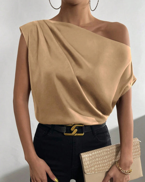 Blouse Effen Kleur Off Schouder Mouwloos