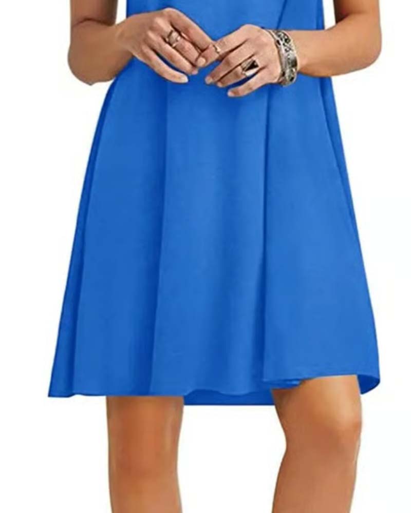 Jurk Ruffle Korte Mouw Ronde Hals