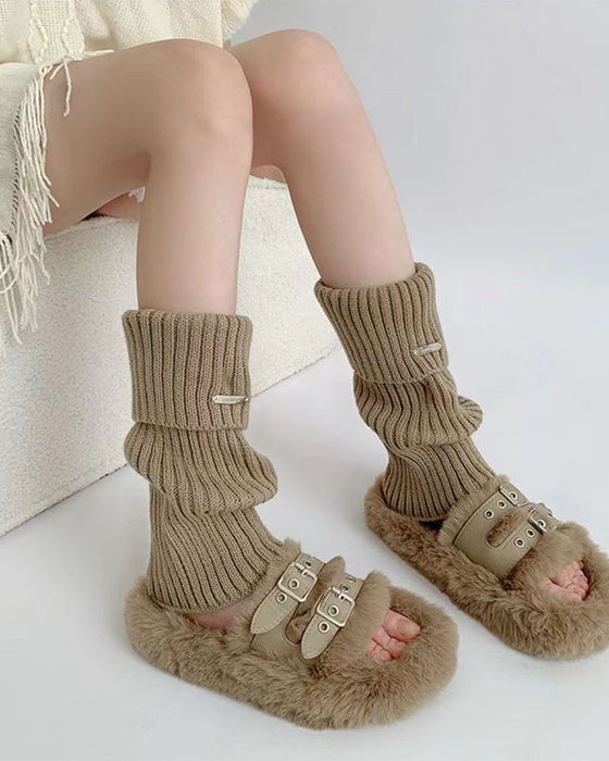 Dames Basic Effen Beenwarmers Met Metalen Labeldecoratie, Minimalistische Damesmode