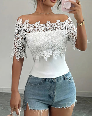 Blouse Off-Schouder Bloemig Kant Top