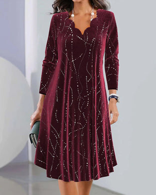 Jurk elegant met lange mouwen en V-hals