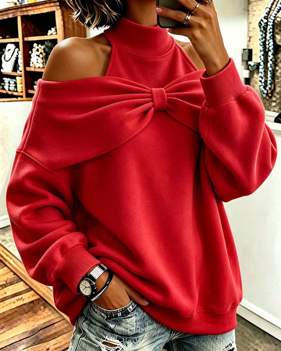 Sweatshirt Hoge Hals Off-Schouder Strik