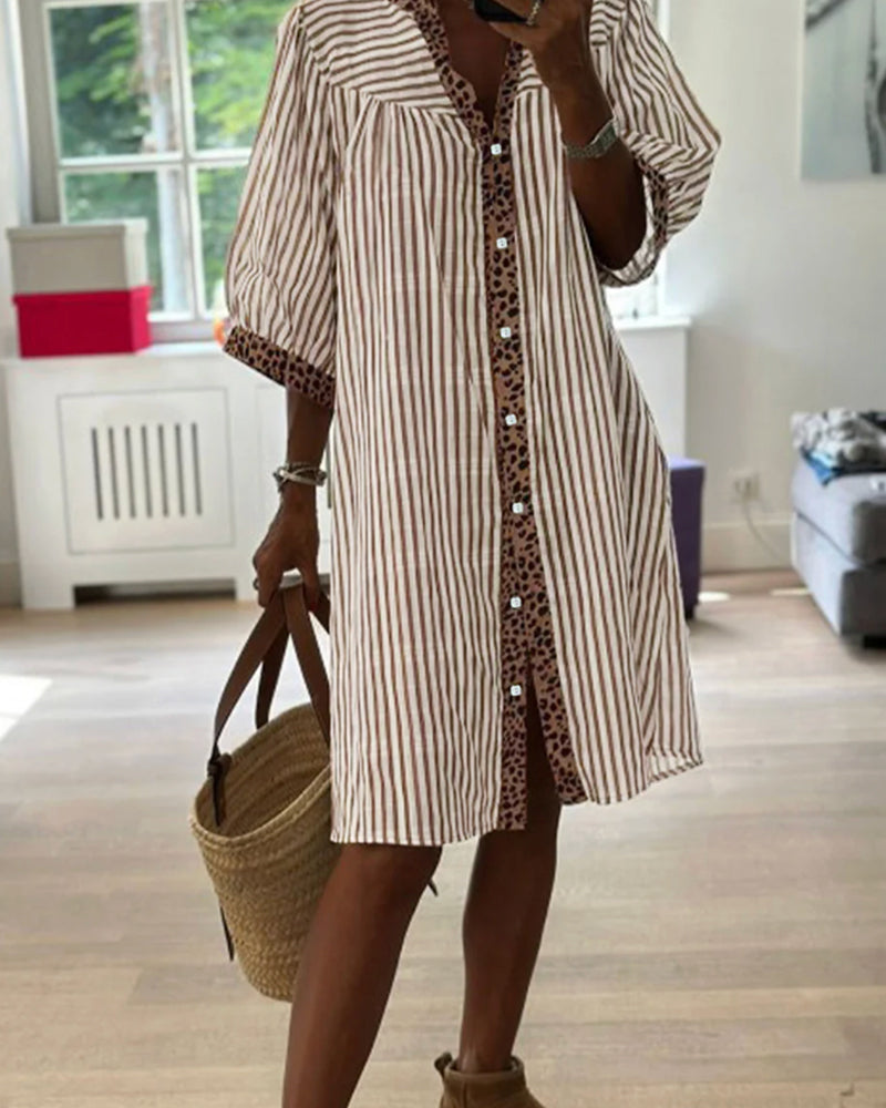 Jurk Gestreept Luipaard Patchwork Shirt