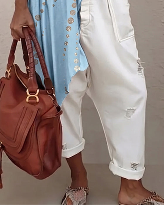 Casual Gestippelde Onregelmatige Blouse