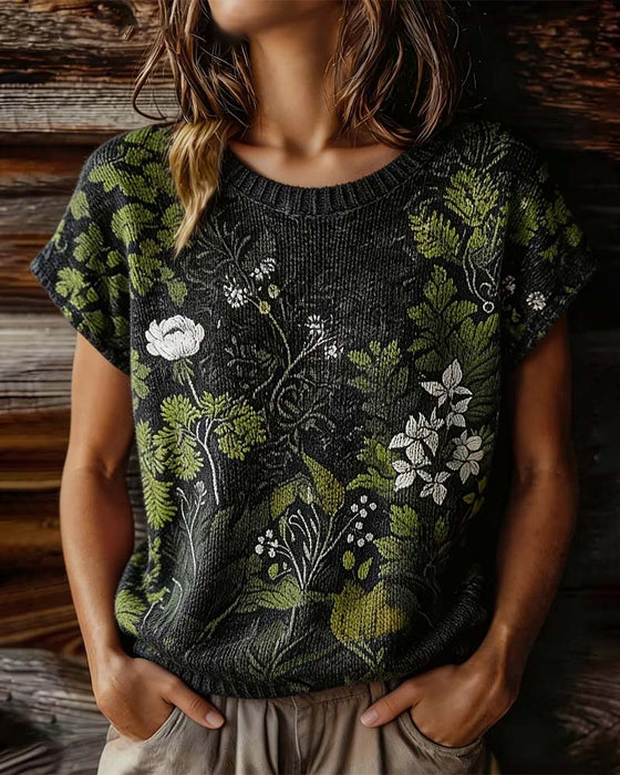 T-Shirt Rondhals Gebreid Print Kort