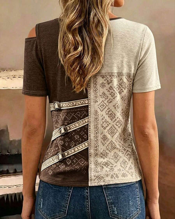 Blouse Kleurblok Korte Mouw