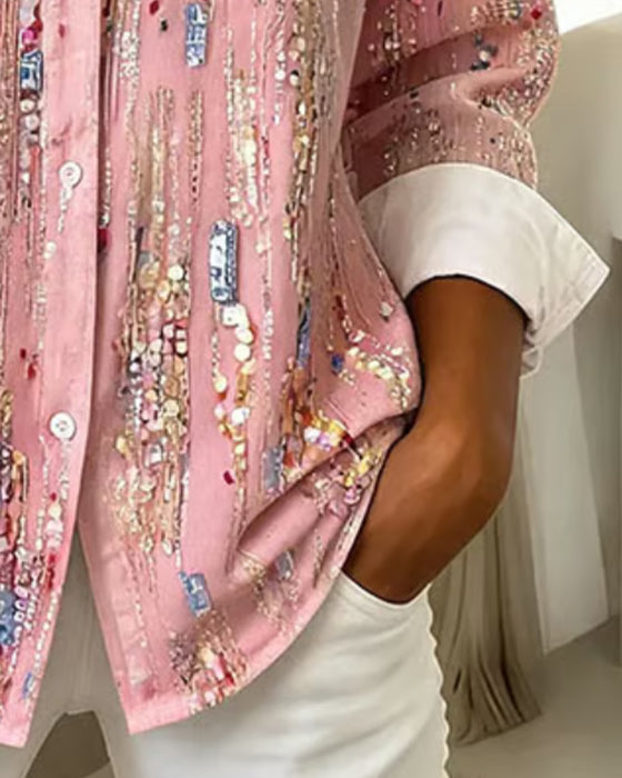 Shirt Kleurrijk Knoopsgat Lange Mouw