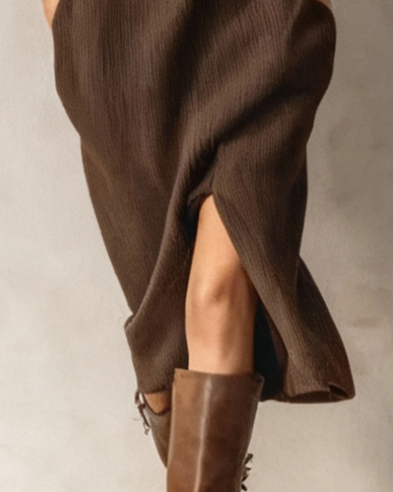 Jurk Geknoopt Turtleneck Split Zoom