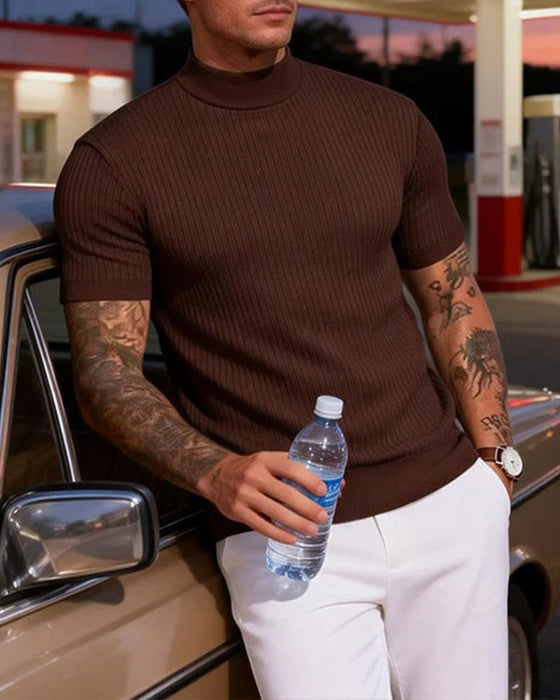 T-Shirt Mock Neck Heren Korte Mouw