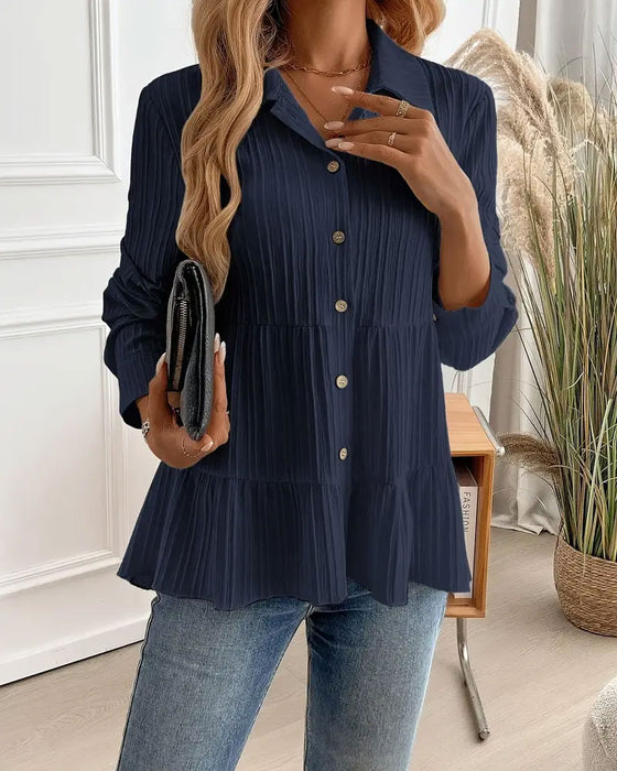 Elegante Blouse Met Reverskraag En Getailleerde Pasvorm