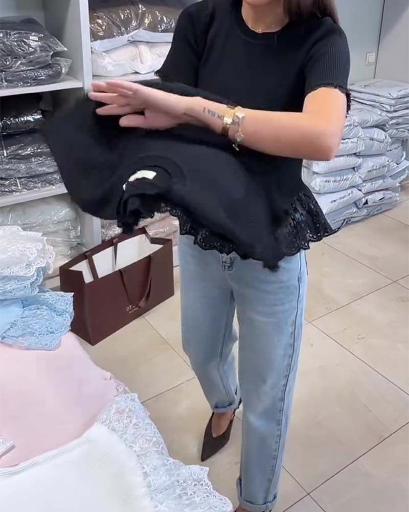 Top Effen Patchwork Geribbeld