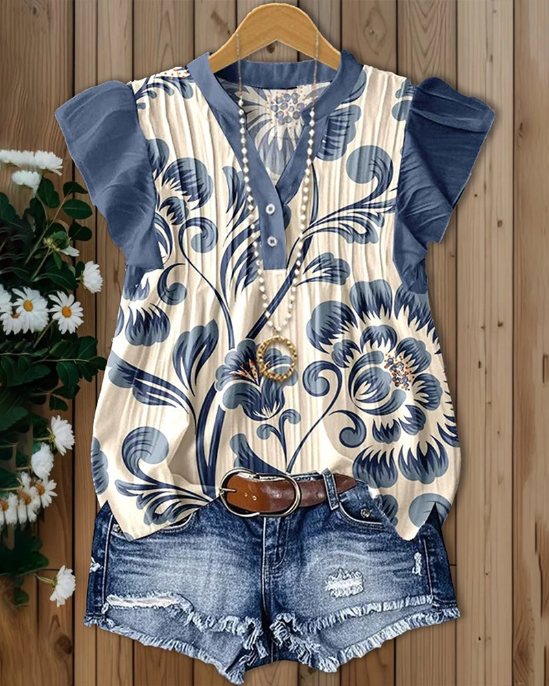 Blouse Bloemenprint Kleine Fladdermouw