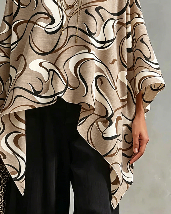 Blouse V-Hals Lijn Onregelmatig Vleermuis Mouw