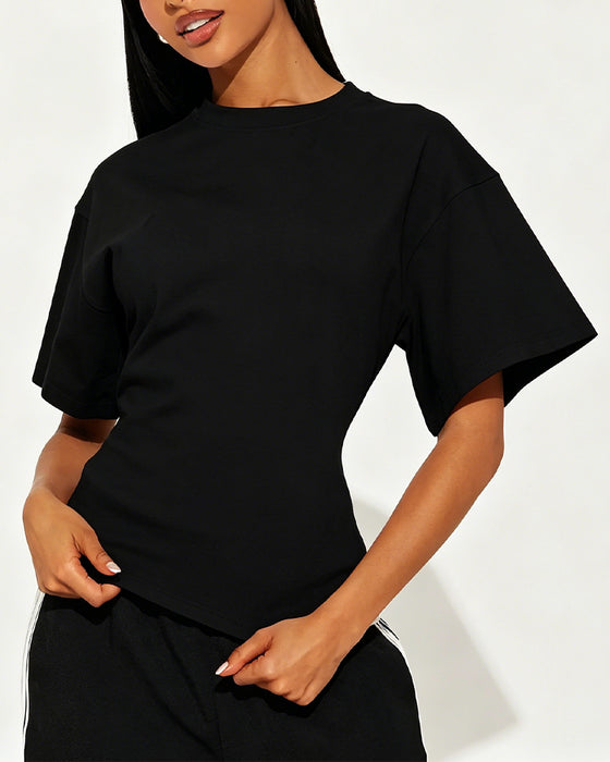 T-Shirts Los Drop Schouder Achter Rits