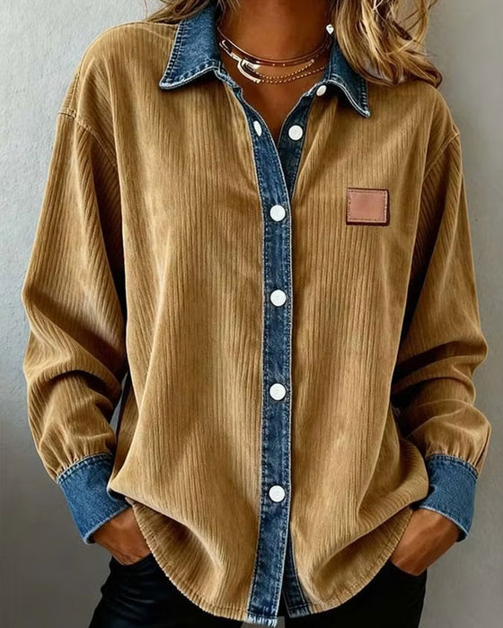 Overhemd Denim Patchwork Ribfluweel