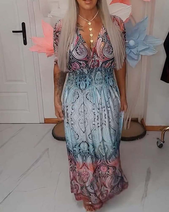 Jurk V-hals Taille Gedrapeerd Vakantie