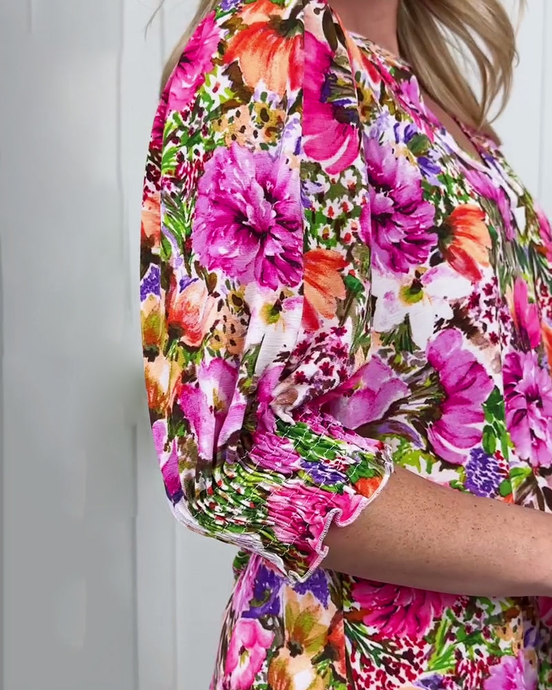 Blouse Korte Mouw Modieus Bloemen