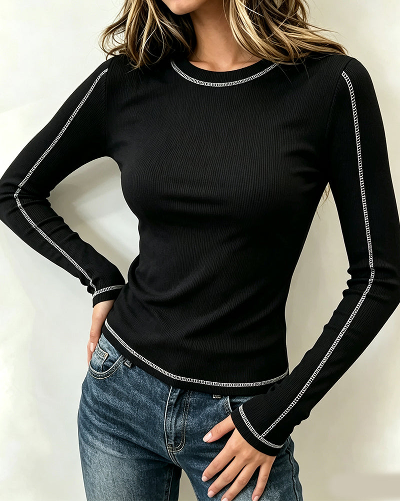 Top Stijlvol Ronde Hals Slim Fit Lange Mouw