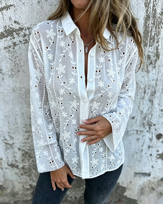 Blouse Floral Uitgesneden Lange Mouw
