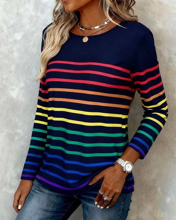 Top Met Regenboog Gestreepte Print