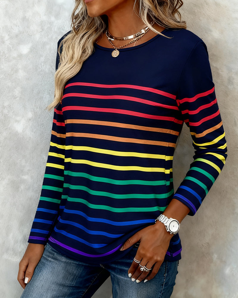 Top Met Regenboog Gestreepte Print