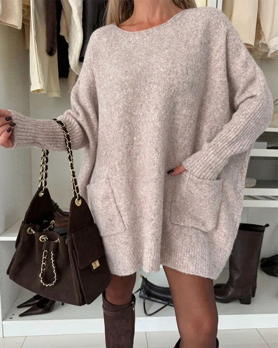 Trui Ronde Hals Trui Zak Loose