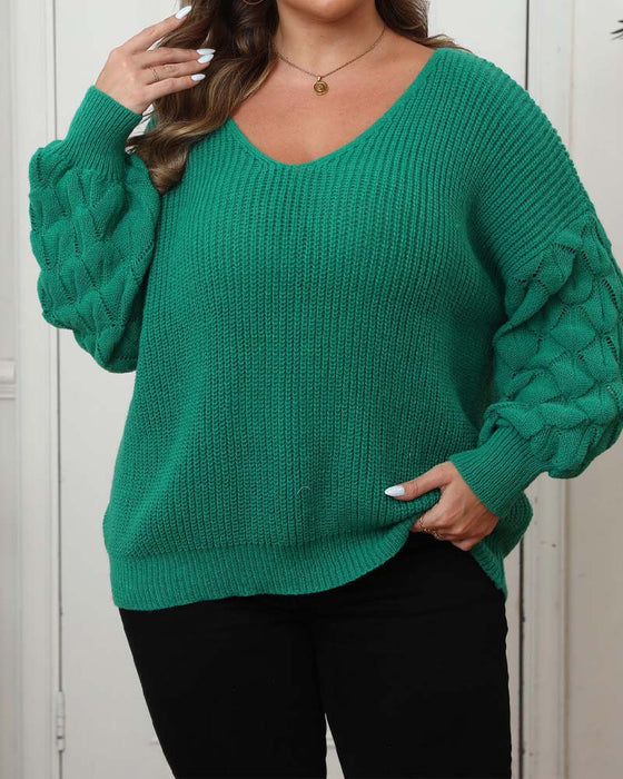 Pullover Pofmouw V-Hals Gebreid