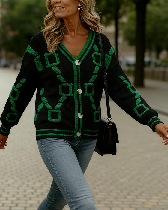 Cardigan Modieus Contrastkleur V-Hals