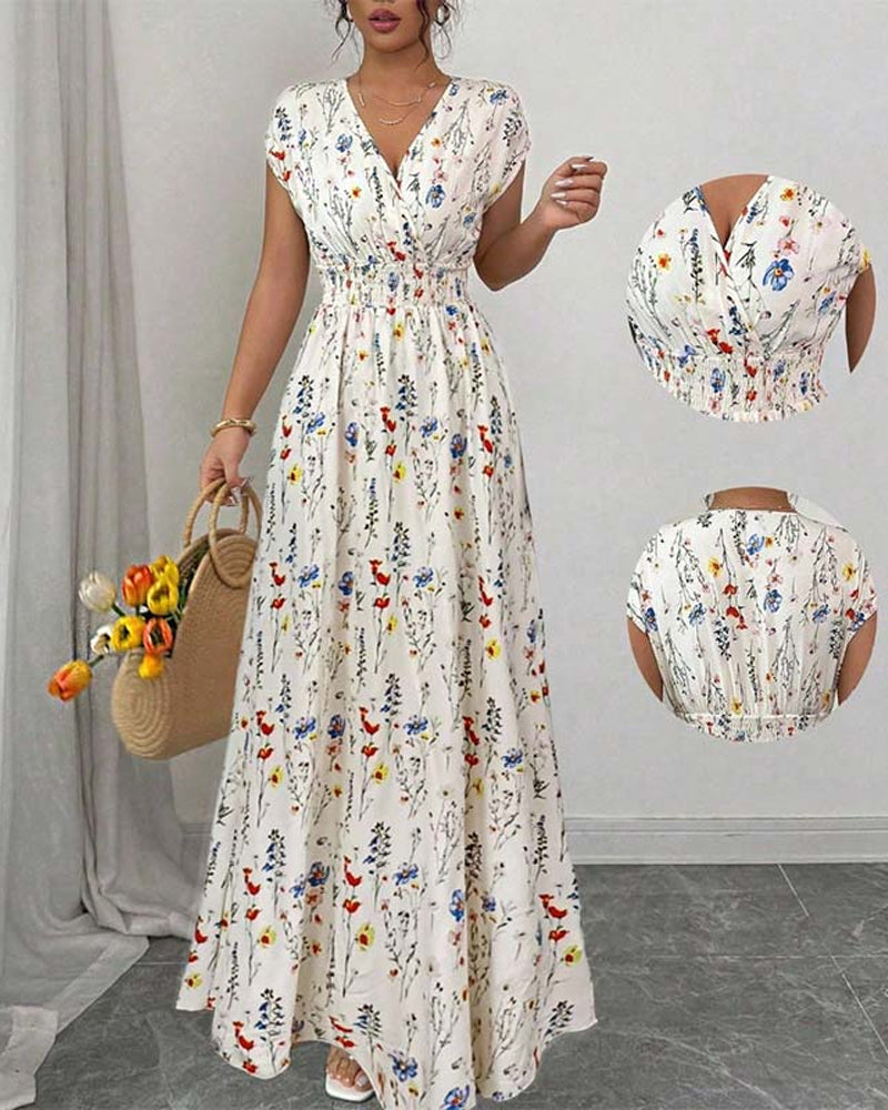 Casual Bedrukte Maxi Jurk V-Hals