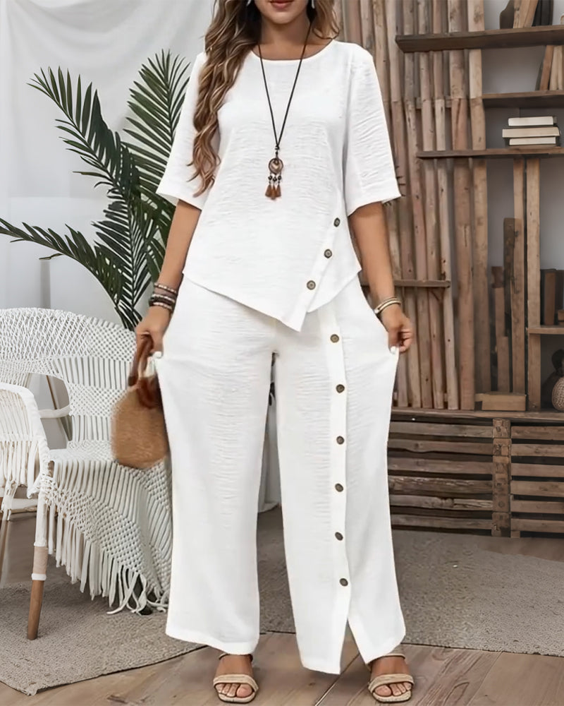 Set Met Knoopversierde Onregelmatige Top En Broek