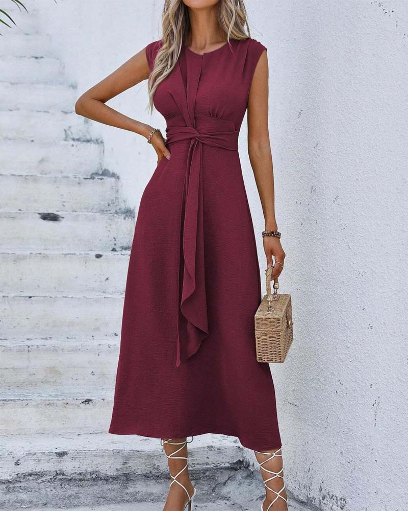 Jurk Effen Ingesnoerde Taille Strik