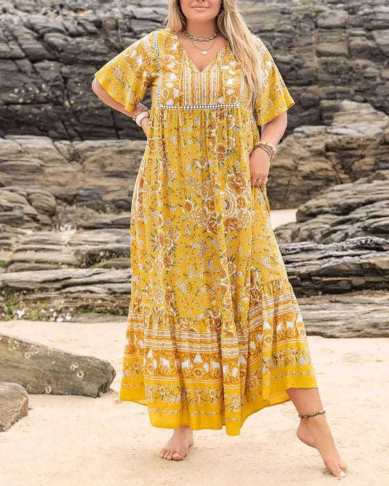 Jurk Bloemig Patchwork Etnisch