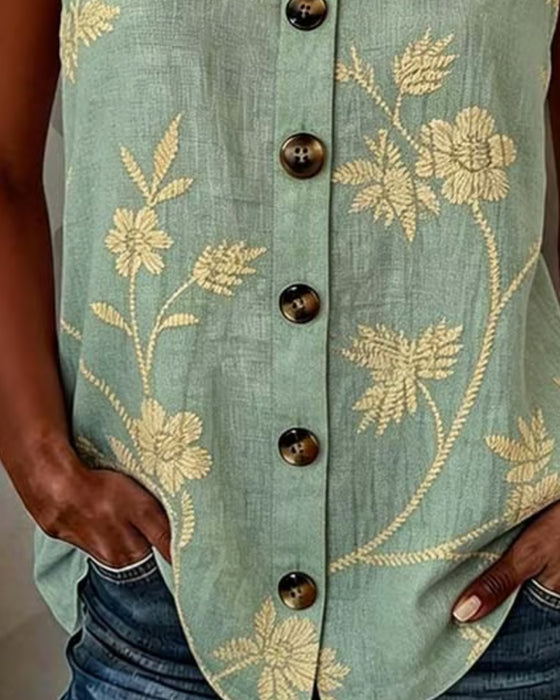 Tank Top Bloemen Camisole Metalen Ring