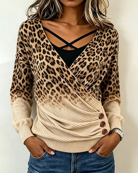 Top Luipaard Print Kruis Gradient Schijnbaar Tweedelig