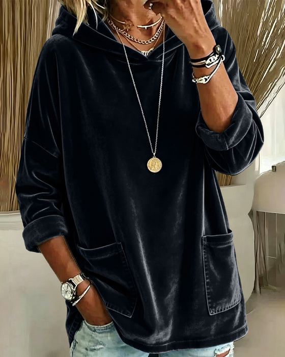 Sweatshirt Effen Kleur Zak Met Capuchon