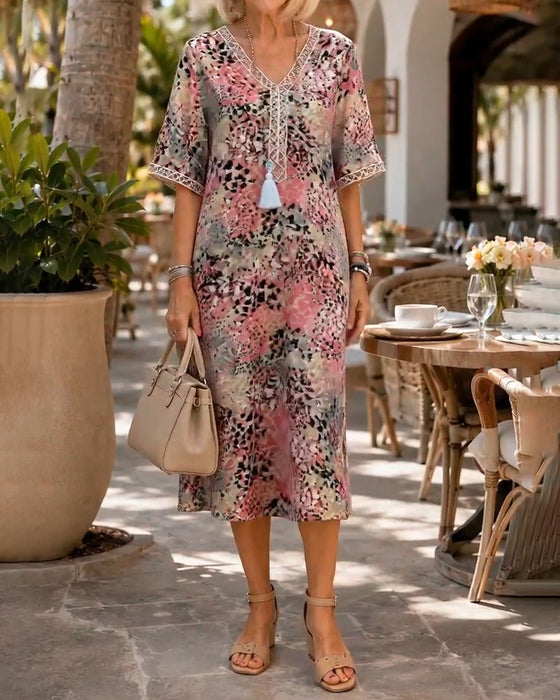 Jurk Kleurrijk Luipaard Print Midi