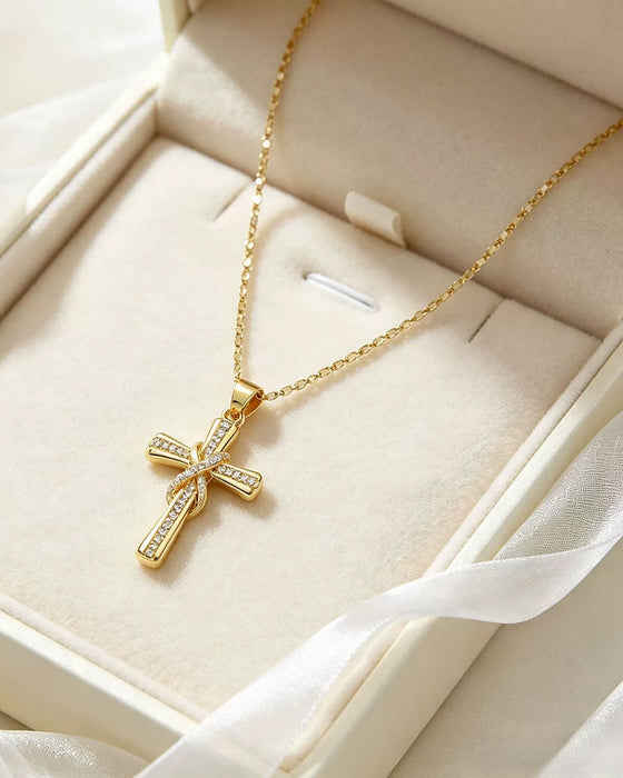 ✝️ Dames Ketting Met Glinsterend Kruis Hanger – Elegant Gedraaid Ontwerp Voor Dagelijks & Speciale Gelegenheden  Danish