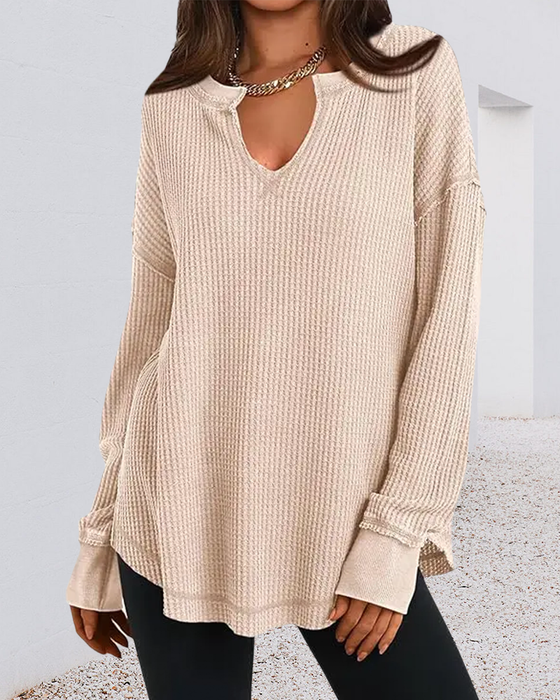 Top Wafel Henley Lange Mouw