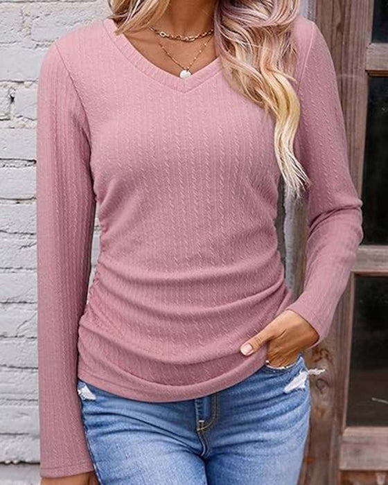 Blouse V-Hals Slim Fit Gestructureerd