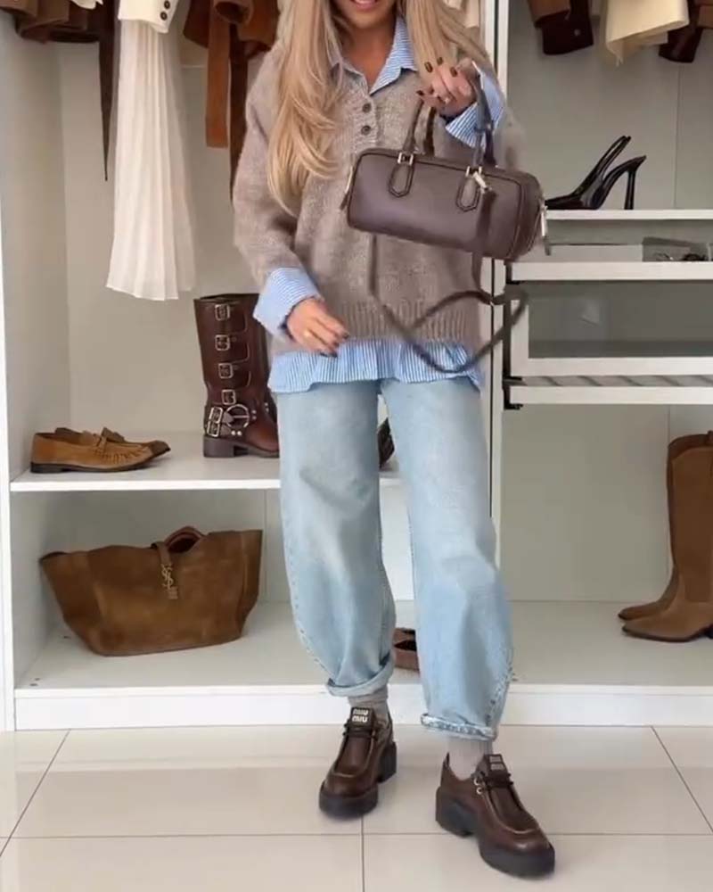 Langmouwige Pullover Met Button-Down Kraag