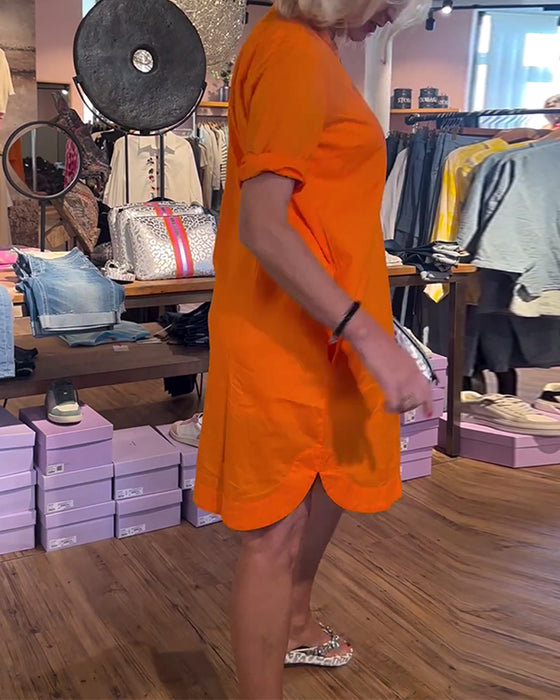 Casual losse jurk met effen kleur en knopen