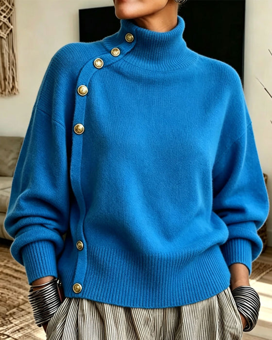 Pullover Diagonaal Metaal Knoop Turtleneck