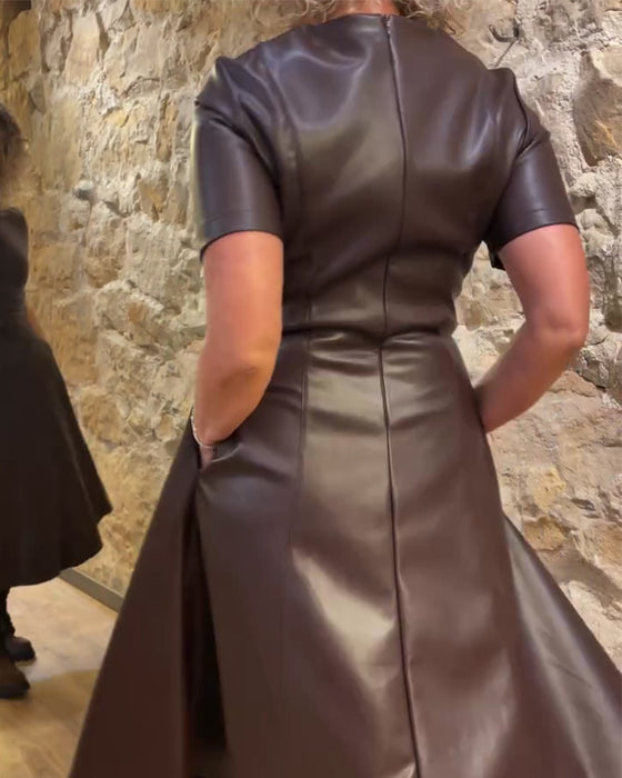 Jurk Pu Leren Getailleerd Korte Mouwen