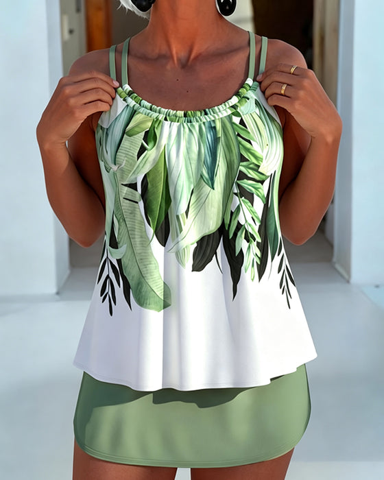 Tankini Groen Blad Print Cami Rok