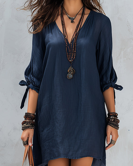 Jurk V-Hals Strik Los Casual