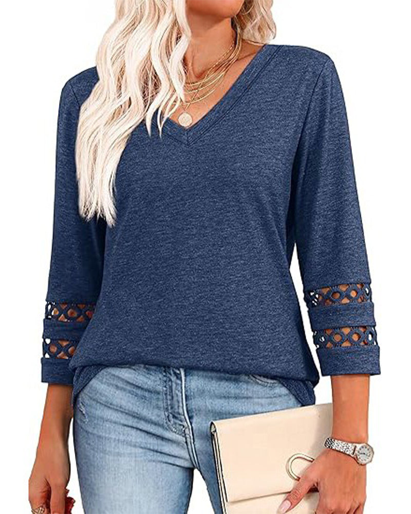 V-Knoop T-Shirt Met Holle Kragen Ontwerp