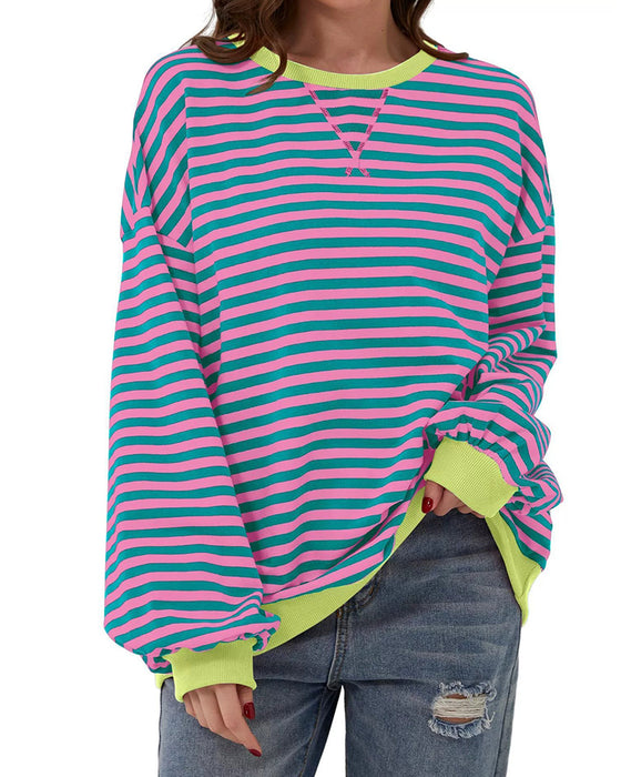 T-Shirt Gestreept Rond Hals Kleurenblok