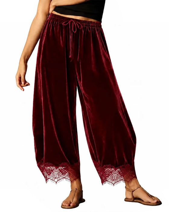 Broek Elastische Taille Kant Stiksel Wijd Been