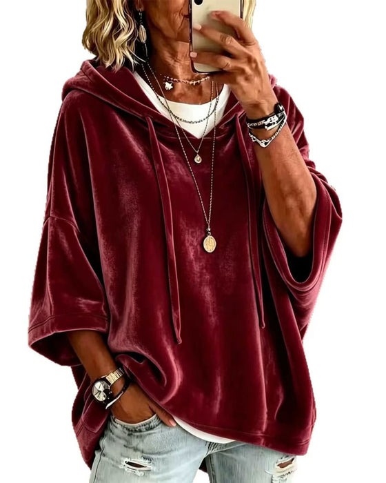 Sweatshirt 3/4-Mouw Fluweel Capuchon