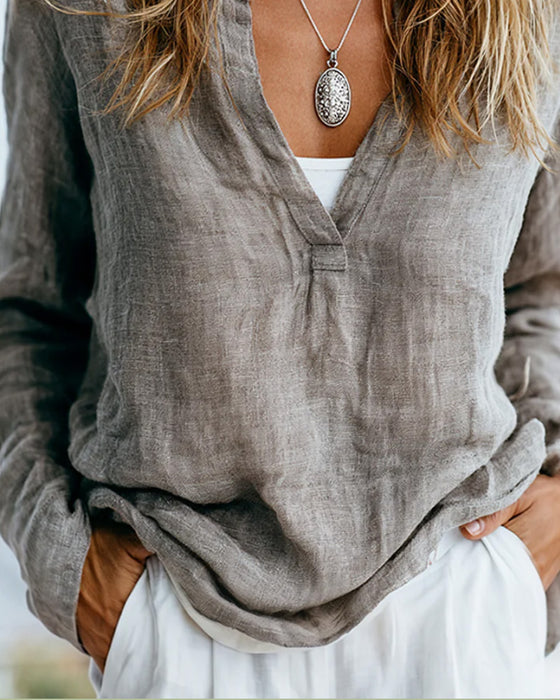 Blouse Lange Mouw Hoge Hals Ontspannen